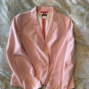 J. Crew pink seersucker blazer